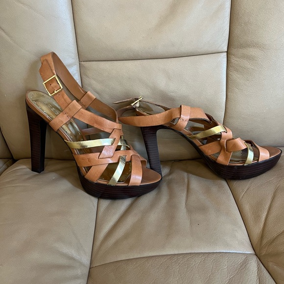 BCB  Girls Gold/Brown Leather Platform Heels Size 39 Stiletto - Picture 3 of 5